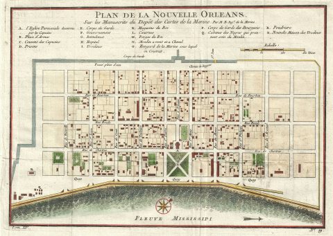 1744 Bellin Map of New Orleans, Louisiana