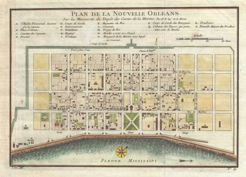 1744 Bellin Map or Plan of New Orleans, Louisiana