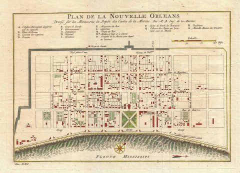1744 Bellin Map or Plan of New Orleans, Louisiana