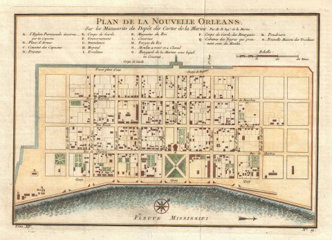 1744 Bellin Map or Plan of New Orleans, Louisiana