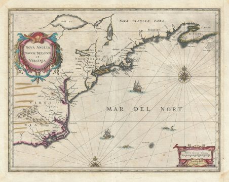 1636 Jansson Map of New York, Virginia, and New England