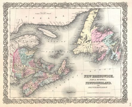 1855 Colton Map of New Brunswick, Nova Scotia, Newfoundland Price Edward Island