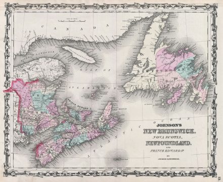 1861 Johnson's Map of New Brunswick, Nova Scotia and Newfoundland (Canada)