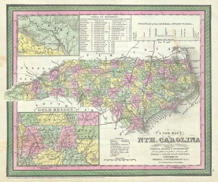 1854 Mitchell Map of North Carolina with the Gold Regions