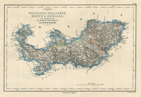 1854 Pharoah Map of Bidar and Osmanabad in Telangana and Maharashtra, India
