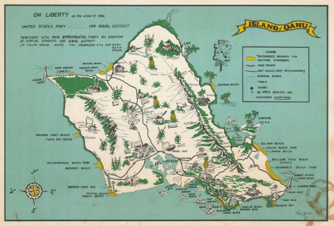 1953 Robuck Pictorial Map of Oahu, Hawaii