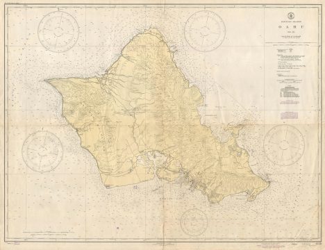 1945 U.S. Coast Survey Chart or Map of Oahu, Hawaii