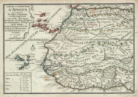 1701 De Fer Map of Western Africa (Guinea, Benin, Morocco, Tripoli, Canary Islands)