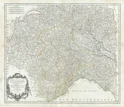 1750 Vaugondy Map of Western Lombardy w/Savoy, Piedmont and Milan, Italy