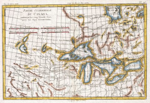 1780 Raynal and Bonne Map of Great Lakes and Upper Mississippi