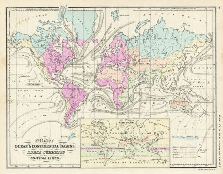 1866 Rand McNally Map of the World's Oceans and Ocean Currents