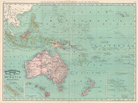 1892 Rand McNally Map of Malaysia and Oceania (Australia, New Zealand, Polynesia)