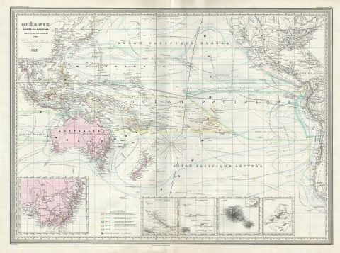 1860 Dufour Map of Australia, Polynesia and the Pacific Ocean