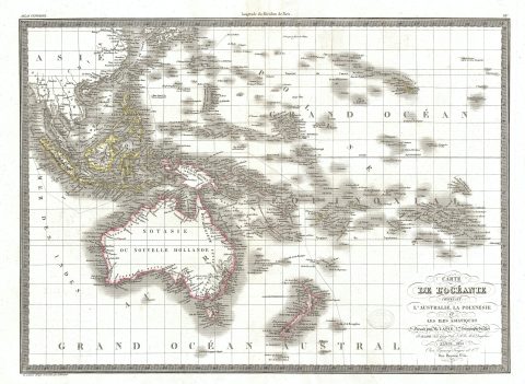 1829 Lapie Map of Australia, New Zealand, and Polynesia