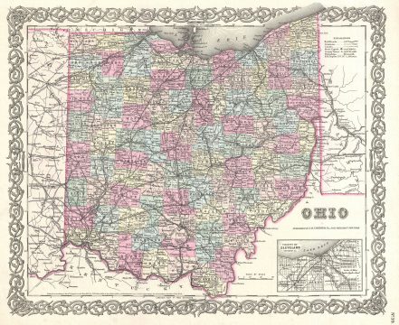 1855 Colton Map of Ohio