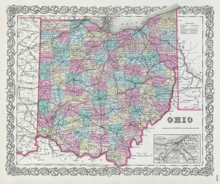 1856 Colton Map of Ohio
