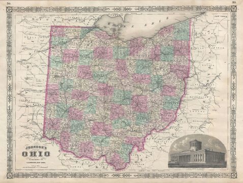 1866 Johnson Map of Ohio