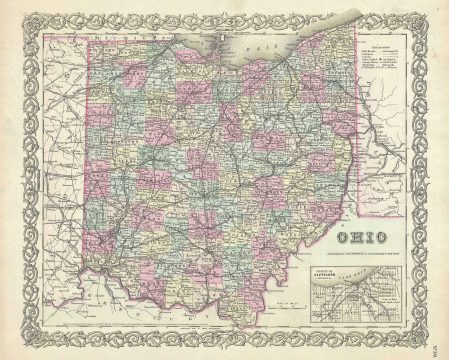 1856 Colton Map of Ohio