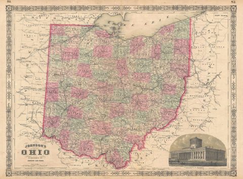1864 Johnson Map of Ohio