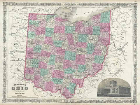 1866 Johnson Map of Ohio