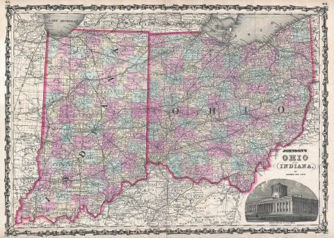 1862 Johnson Map of Ohio and Indiana