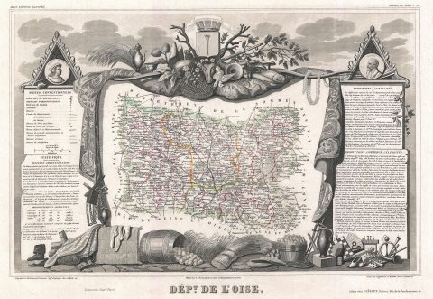 1852 Levasseur Map of the Department De L'Oise, France