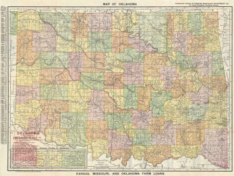 1909 Rand McNally Railroad Map of Oklahoma