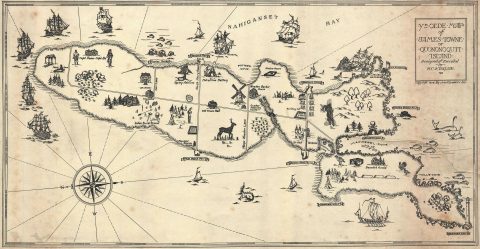 1928 S. C. King Pictorial Map of Jamestown, Rhode Island