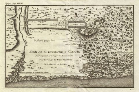 1780 Bocage Map of Olympia or Olympus, Ancient Greece
