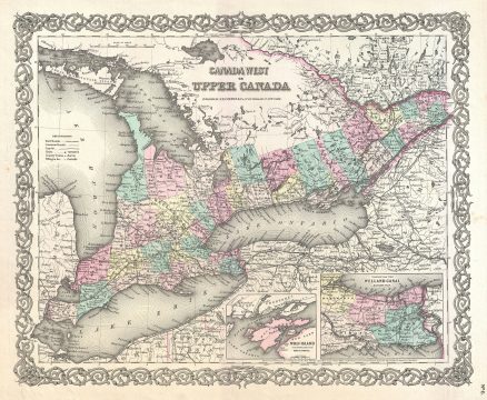 1855 Colton Map of Upper Canada or Ontario