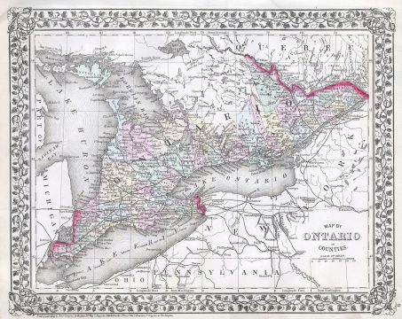 1874 Mitchell Map of Ontario, Canada