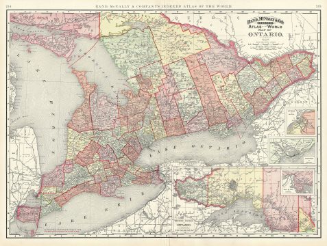 1892 Rand McNally Map of Ontario, Canada