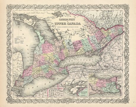 1855 Colton Map of Upper Canada or Ontario