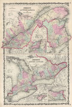 1861 Johnson Map of Upper Canada, Lower Canada and New Brunswick