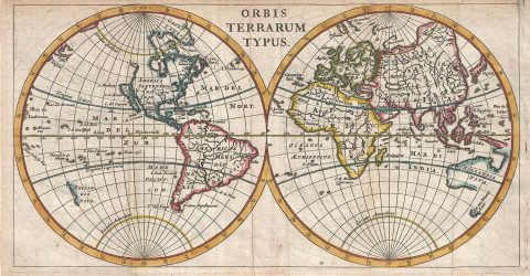 1661 Cluver Map of the World in Hemispheres Korea and (California as an Islands)
