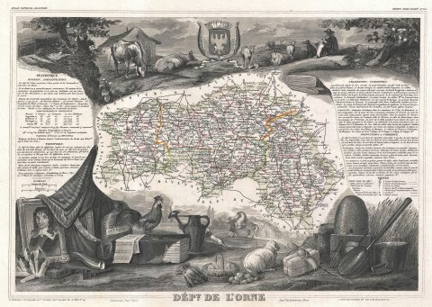1852 Levasseur Map of the Department De L'Orne, France (Camembert Cheese)