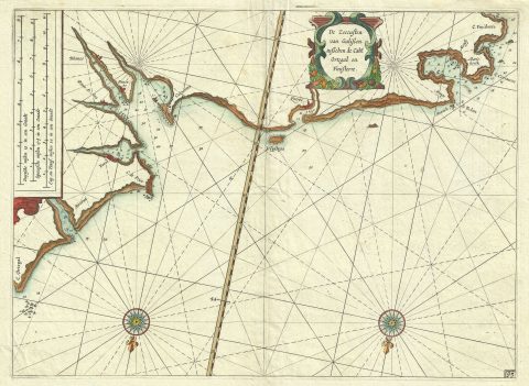 1623 Blaeu Map or Nautical Chart of Cape Ortegal to Cape Finisterre, Spain