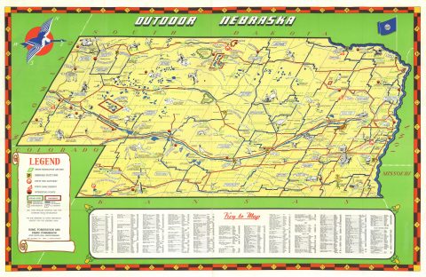 1939 Christiansen Map of Nebraska illustrating 'Outdoor Life'