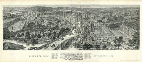 1894 Brewer Map or Panoramic View of Oxford, England