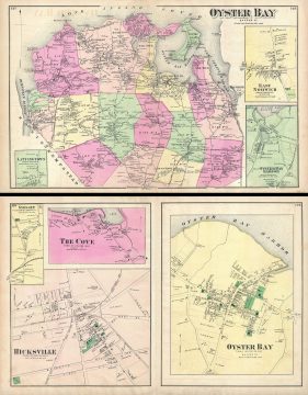 1873 Beers Map of Oyster Bay and Hicksville, Long Island, New York