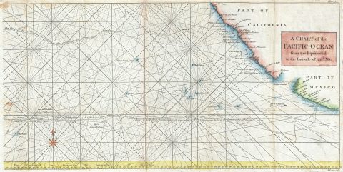 1748 Anson Map of Baja California and the Pacific w/ Trade Routes from Acapulco to Manila