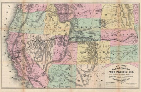 1876 Williams Map of the Pacific Railroad and the Western United States