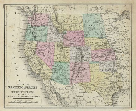 1879 Warren Map of the Pacific States: Washinton, California, Texas, etc.