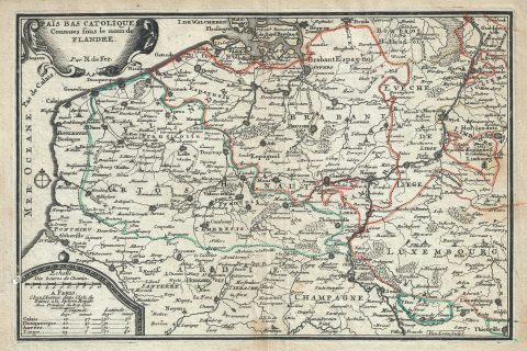 1701 De Fer Map of Flanders (Belgium, Luxembourg, Holland)