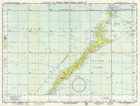 1958 U.S. Air Force Aeronautical Chart or Map of Palawan Island, Philippines