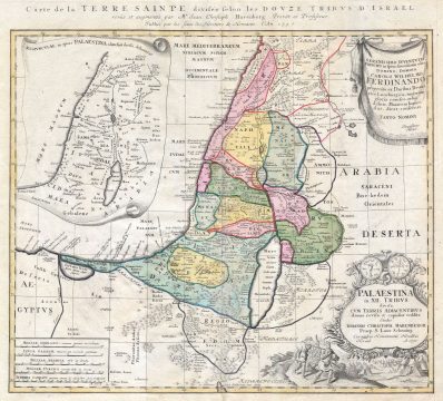 1750 Homann Heirs Map of Israel / Palestine / Holy Land (12 Tribes)