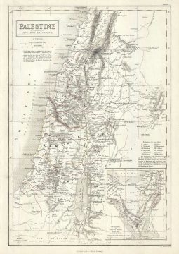 1844 Black Map of Palestine, Israel or the Holy Land