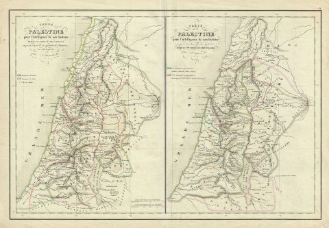 1850 Delamarche Map of Palestine before and after Babylonian Exile