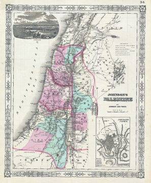 1865 Johnson Map of Palestine, Israel, or the Holy Land