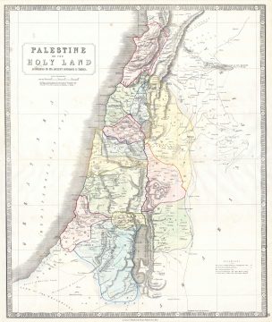 1852 Philip Map of Palestine / Israel / Holy Land
